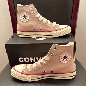 New Converse Chuck Taylor All Star‎ High-Top Sneakers in Taupe with Red Trim